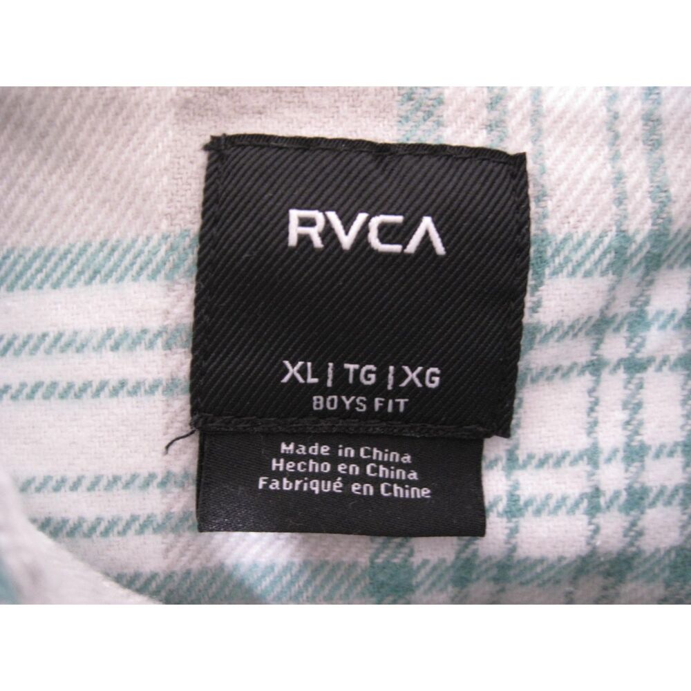 RVCA Boys Gray/Green Button Up Thatll Work Flannel Size XL - Picture 8 of 8